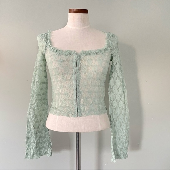 Free People Green Madison Lace top size XS New - Picture 1 of 8